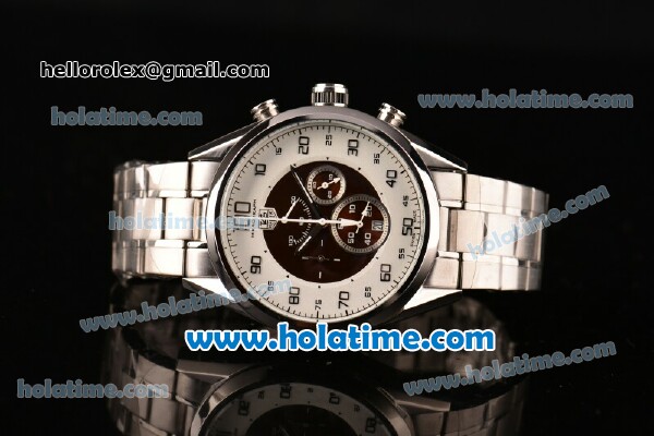 Tag Heuer Mikrograph Chrono Miyota OS10 Quartz Full Steel with White/Brown Dial and Arabic Numeral Markers - Click Image to Close